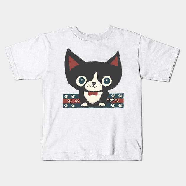 Black kitten and tie Kids T-Shirt by sanogawa